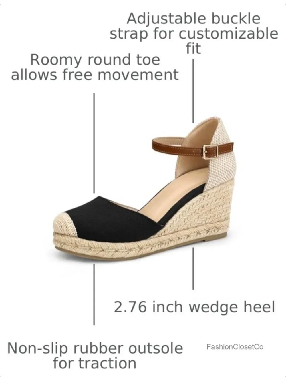 Espadrille Wedge Sandals Closed Toe 2.76